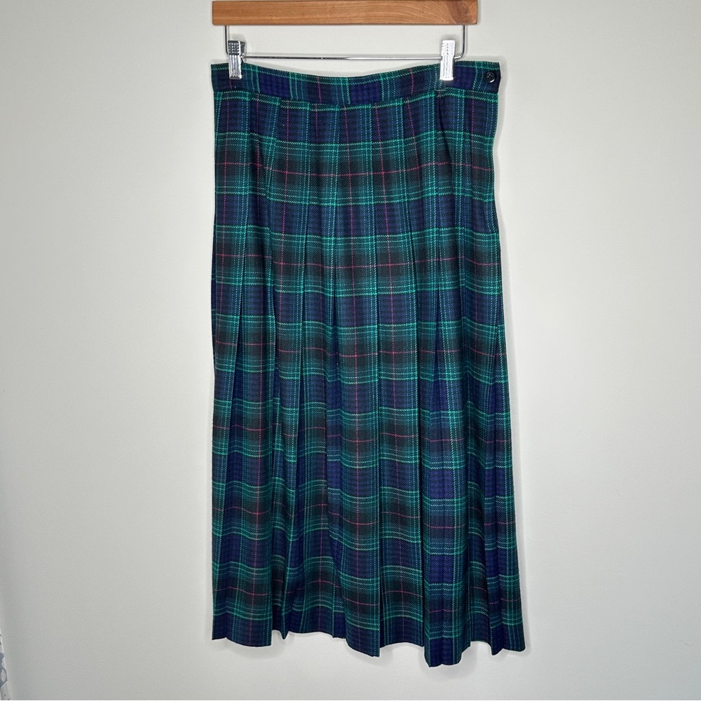 Talbots Vintage size 12 Worsted Wool Pleated Tartan plaid Midi Skirt Preppy